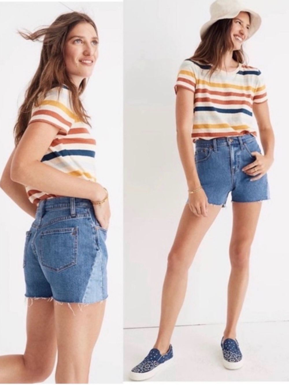 Madewell High Rise Denim Jean Shorts: Pieced Edition J0530 Patchwork Raw Hem 25 - Picture 3 of 16